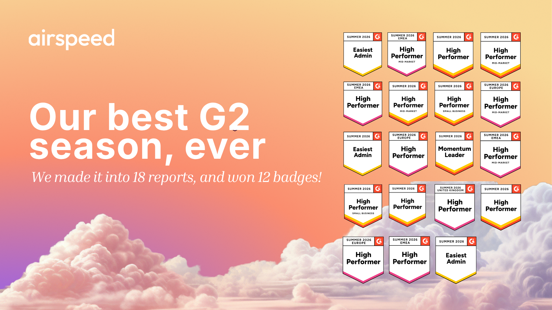Airspeed Earns 12 G2 Badges in Summer 2026: Ranked by the People Actually Using It