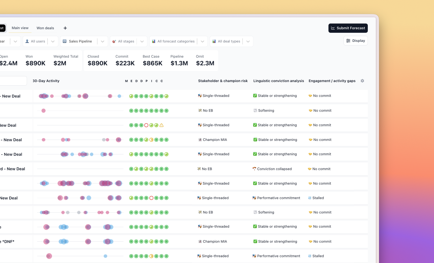 Airspeed signals — deal scoring across activity, stakeholder, and engagement risk